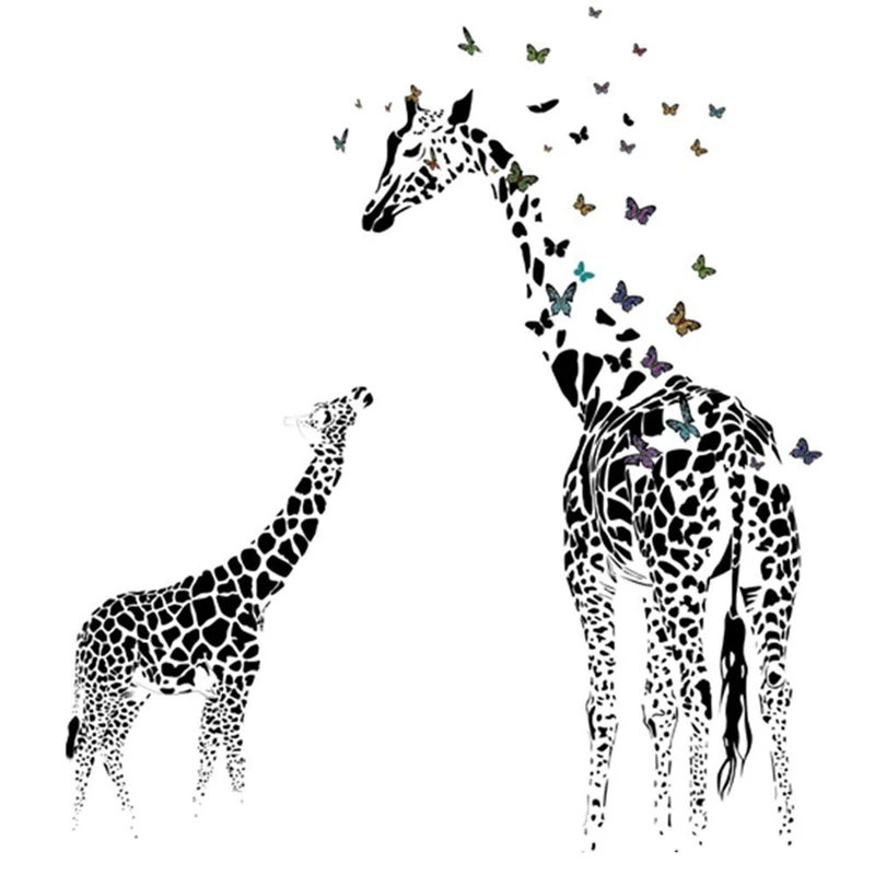 Giraffe Butterfly Silhouette Wall Sticker for Door Stairs Living Room Bedroom Decor Woman Teenager Baby Girl Boy Kids Children | Дом и сад