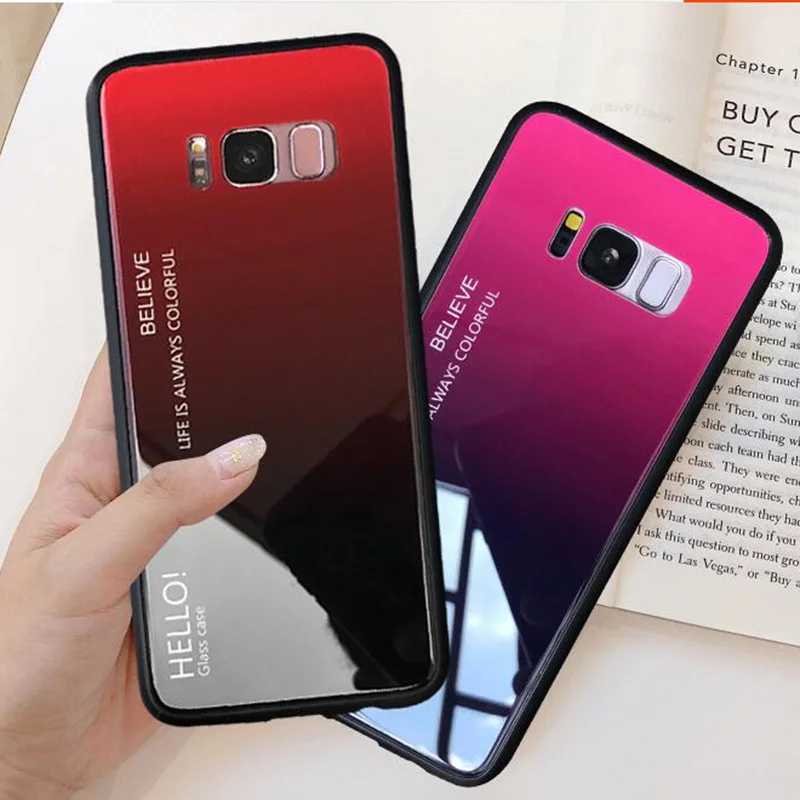 Gradient Tempered Glass Case For Samsung S10 Lite S8 A8 A6 S9 Plus A7 J2 2018 S7 Edge J4 J6 A5 A3 J3 J7 2017 J5 2016 Cover Cases |