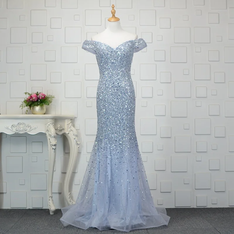 SSYFashion Новое роскошное Русалка вечернее платье пикантное v образным вырезом с