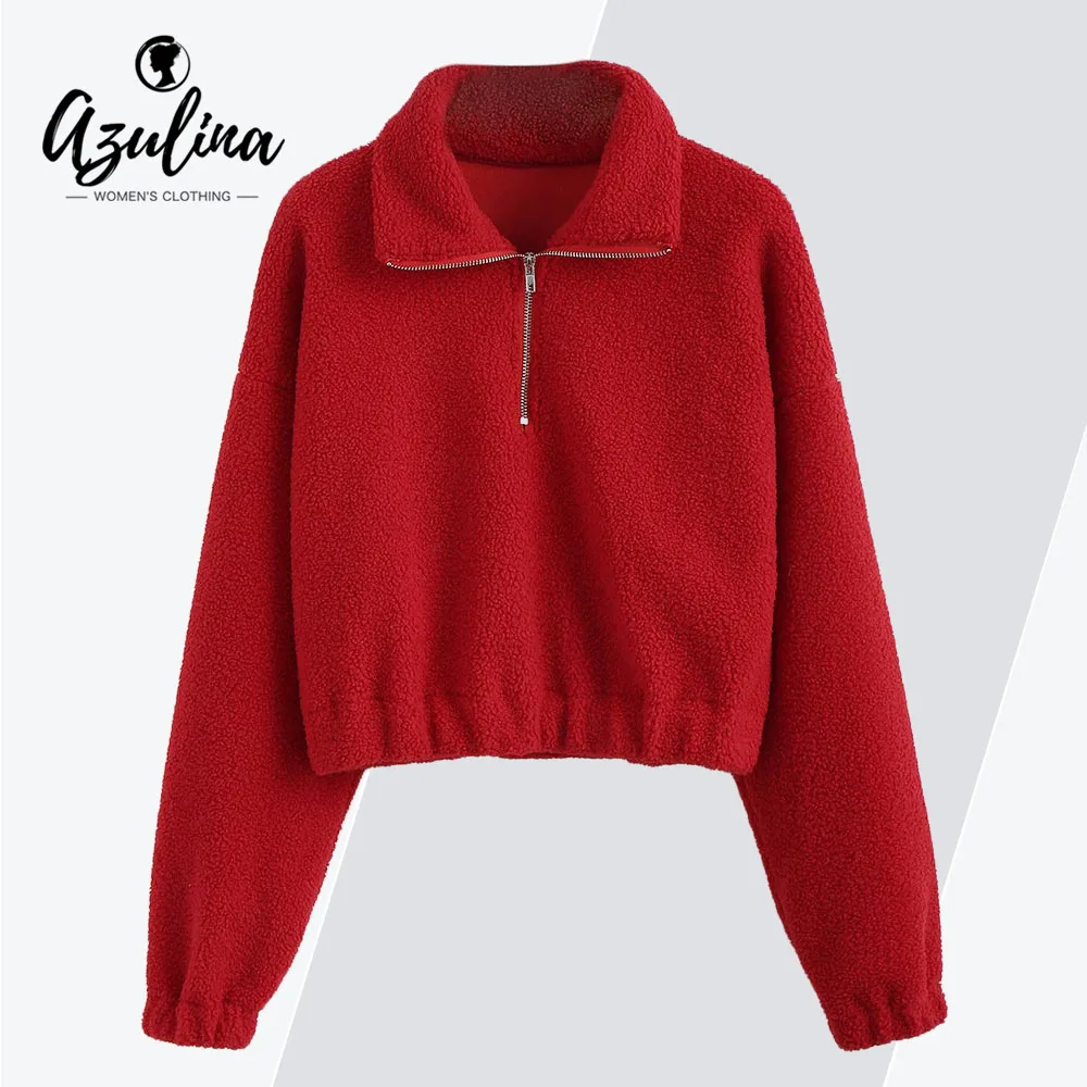 AZULINA Mock Neck плотная искусственного меха толстовка половина молния толстовки