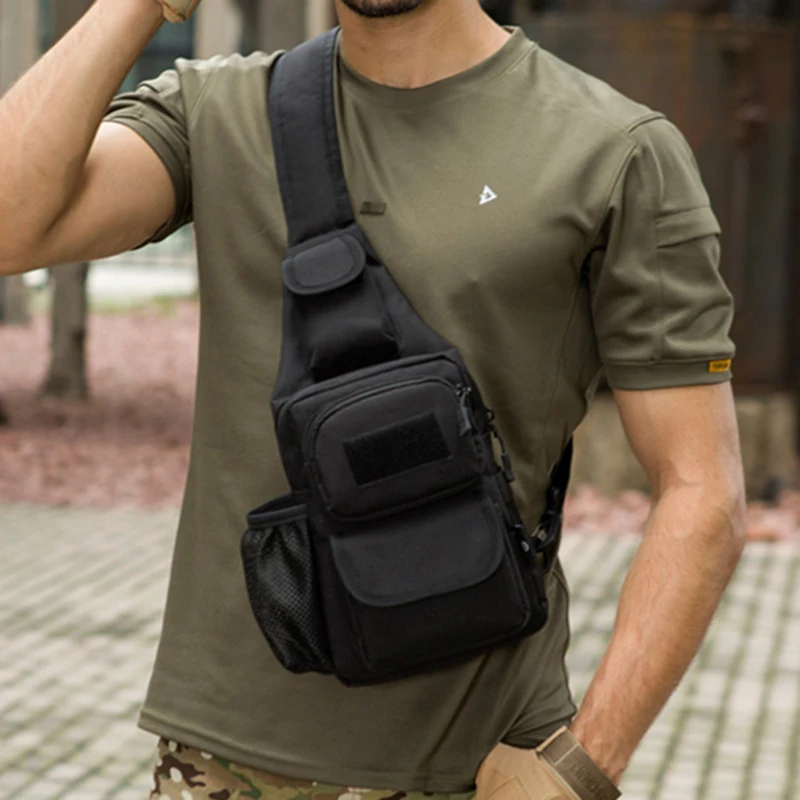 Дешево Мужские нагрудные сумки через плечо в стиле милитари, слинг-рюкзак, повседневная сумка для водной бутылки, высококачественный нейлоновый м...