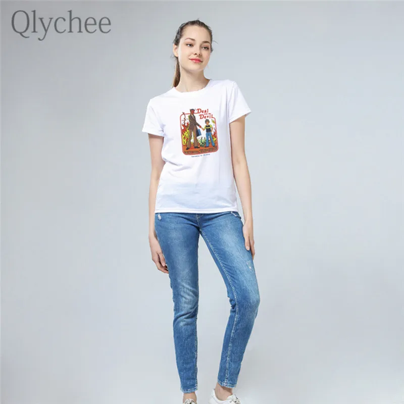 Женская футболка с принтом Qlychee Harajuku Повседневная белая коротким рукавом и