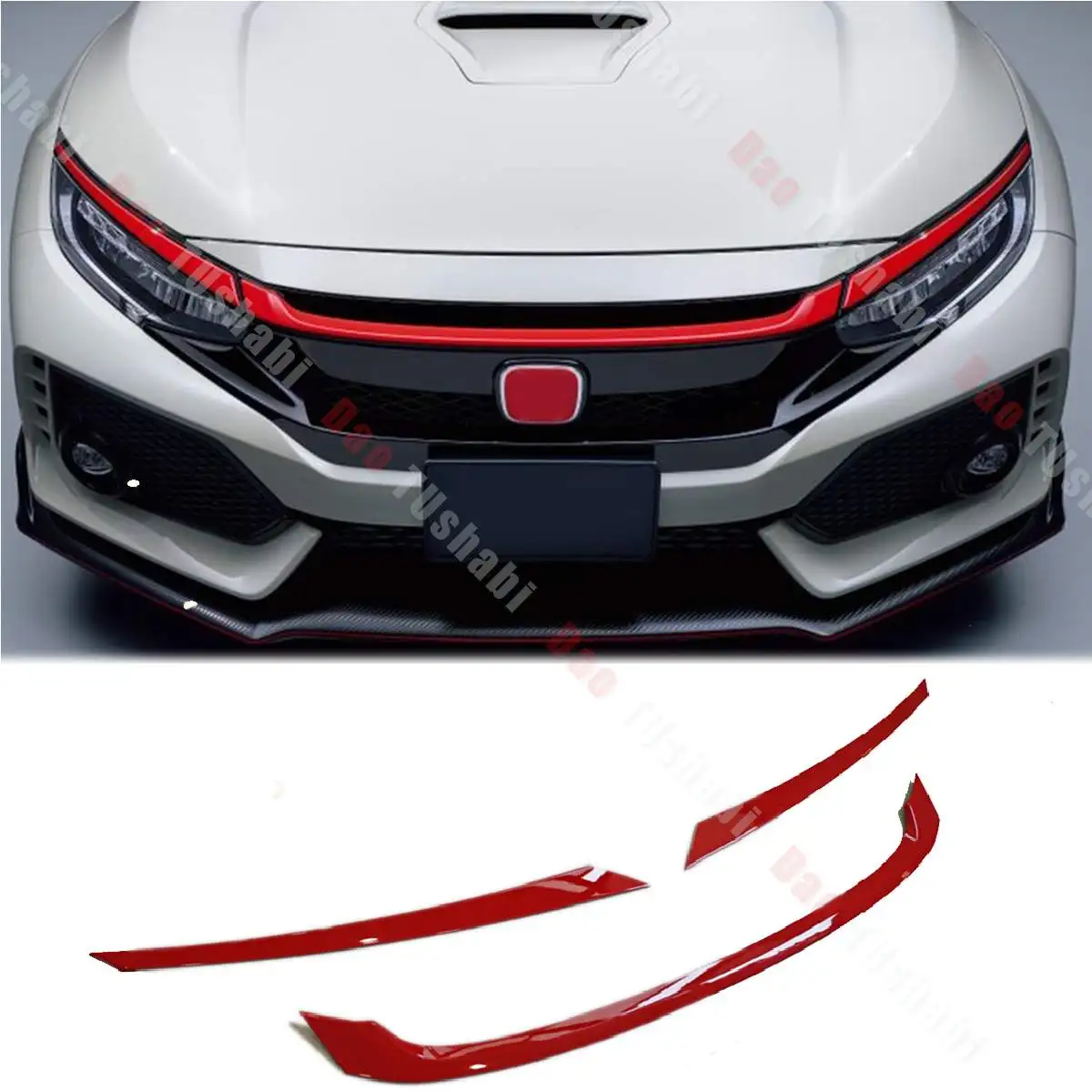 Красная накладка на решетку гриля декоративная для Honda Civic Type-R 2016-2018 PP молдинги