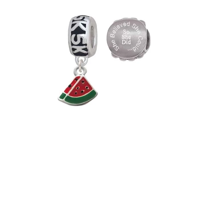 Silvertone мини эмаль арбузный ломтик 5 K Run она поверила что может очаровать бусины