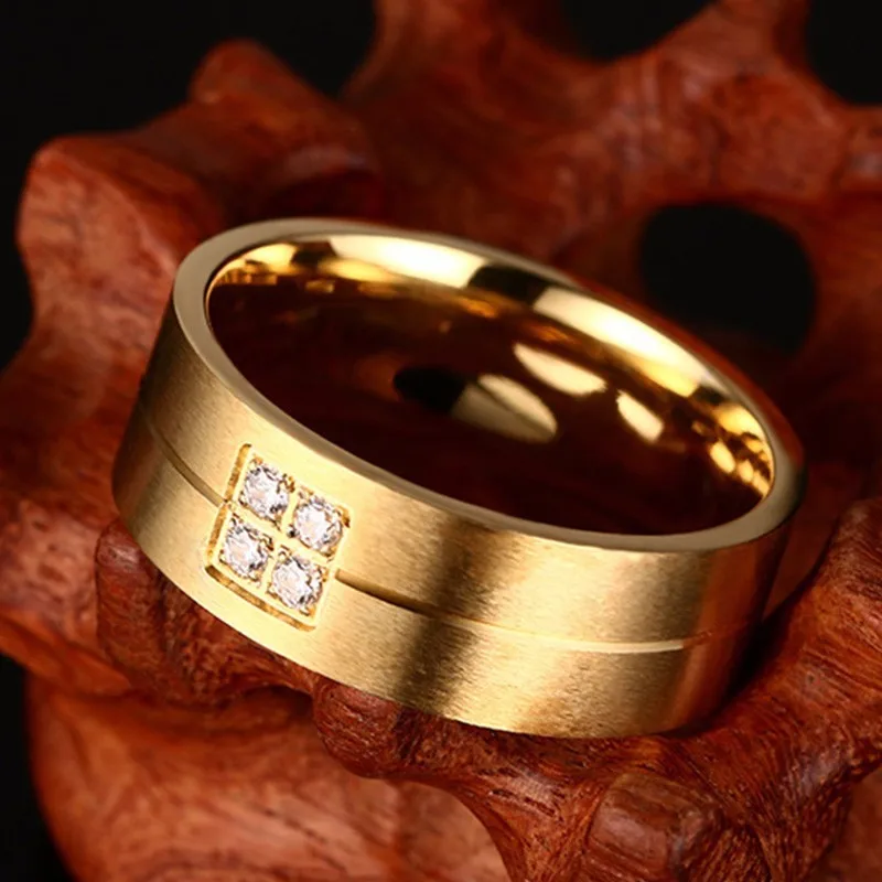 Мужское кольцо из нержавеющей стали с фианитами 8 мм|Обручальные кольца| |