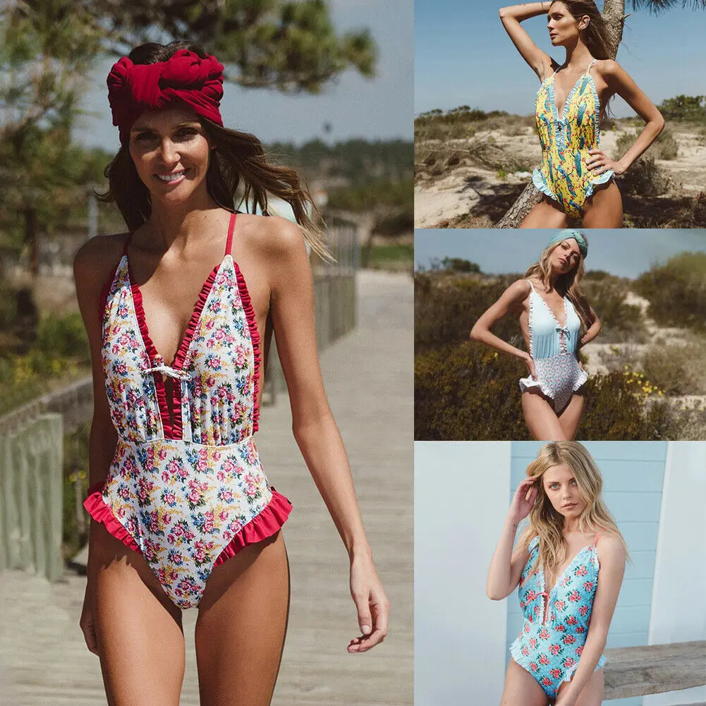 Hirigin Sexy Summer Women One-Piece Strap Monokini Suit Print Bathing Swimwear Beachwear | Suits