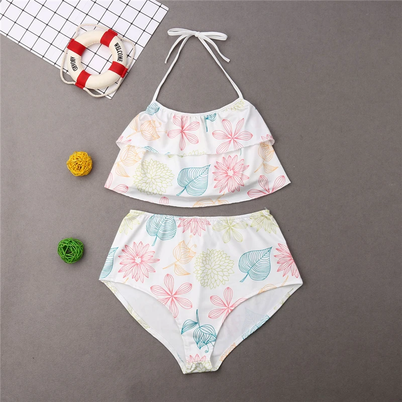 Купальный костюм для мамы и дочки с цветочным принтом семейный купальник лямкой