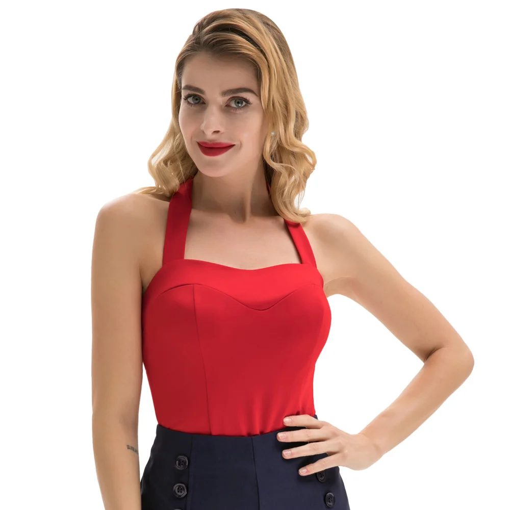 Женский топ с открытой спиной Belle Poque черный/красный/синий однотонный вырезом на