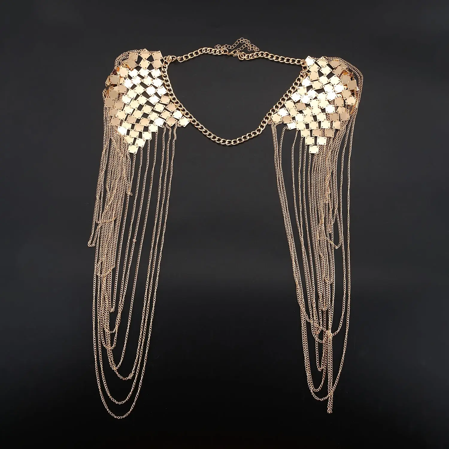 Vintage Punk Harness Bikini Body Link Epaulet Shoulder Chain Necklace Collar Dangling Tassel gold | Украшения и аксессуары