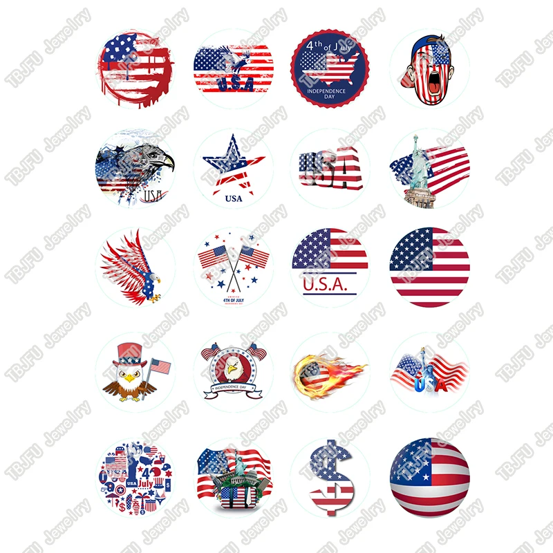 

40pcs/lot 10mm 12mm 14mm 16mm Round American USA National Flag Glass Cabochon for DIY Jewelry Making Findings & Components T055