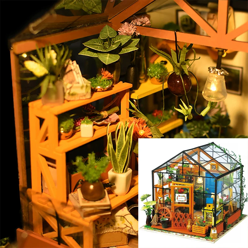

DIY Wooden Flower house Miniature 3D LED Mini Dollhouse Kit With Furniture Kit Light Creative Christmas Gift