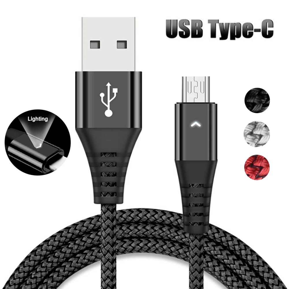 Mayround мощный Плетеный светодиодный кабель USB C Type для быстрой зарядки и передачи