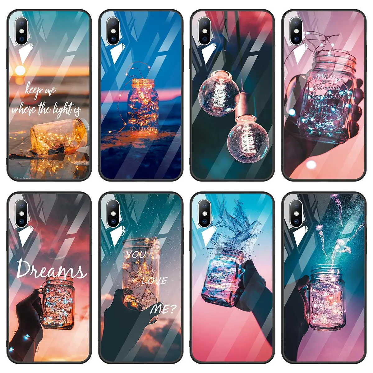 Блестящий чехол для телефона из закаленного стекла Iphone XS MAX XR X Smooth Jellyfish Bottle Phone Cover