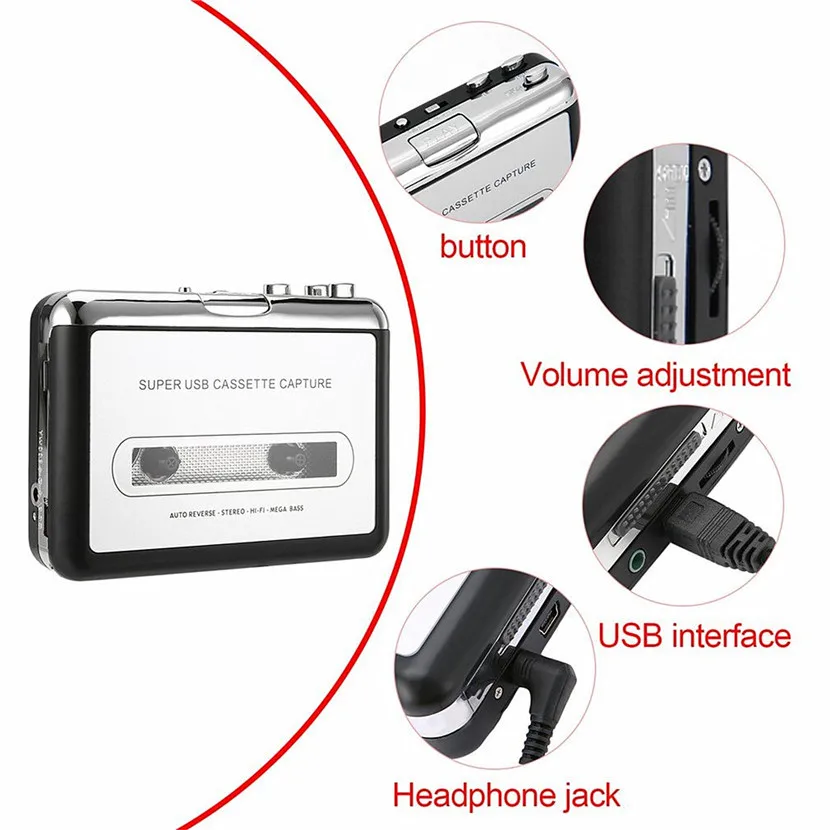 2018 Tape to PC Super Cassette To MP3 Audio Music CD Digital Player Converter Capture Recorder +Headphone USB 2.0 Drop Shipping |