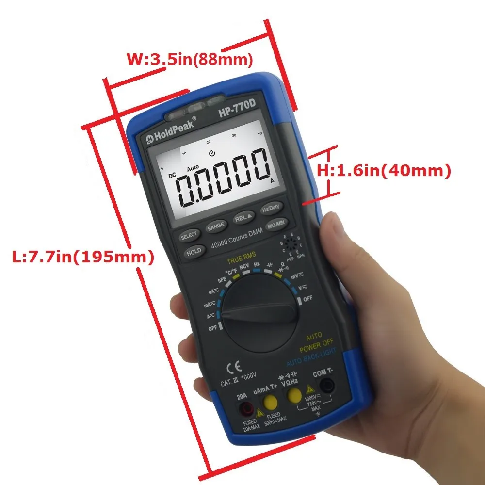HoldPeak Цифровой мультиметр HP-770D Авто Диапазон True RMS 40000 отсчетов бесконтактная