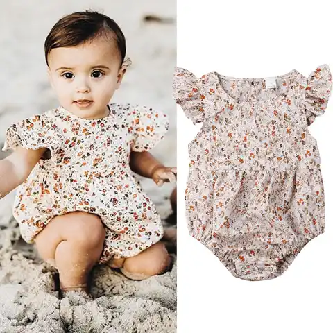 Одинаковая одежда для всей семьи для маленьких девочек и сестер комбинезон с цветочным принтом и рюшами на рукавах для новорожденных и мале...
