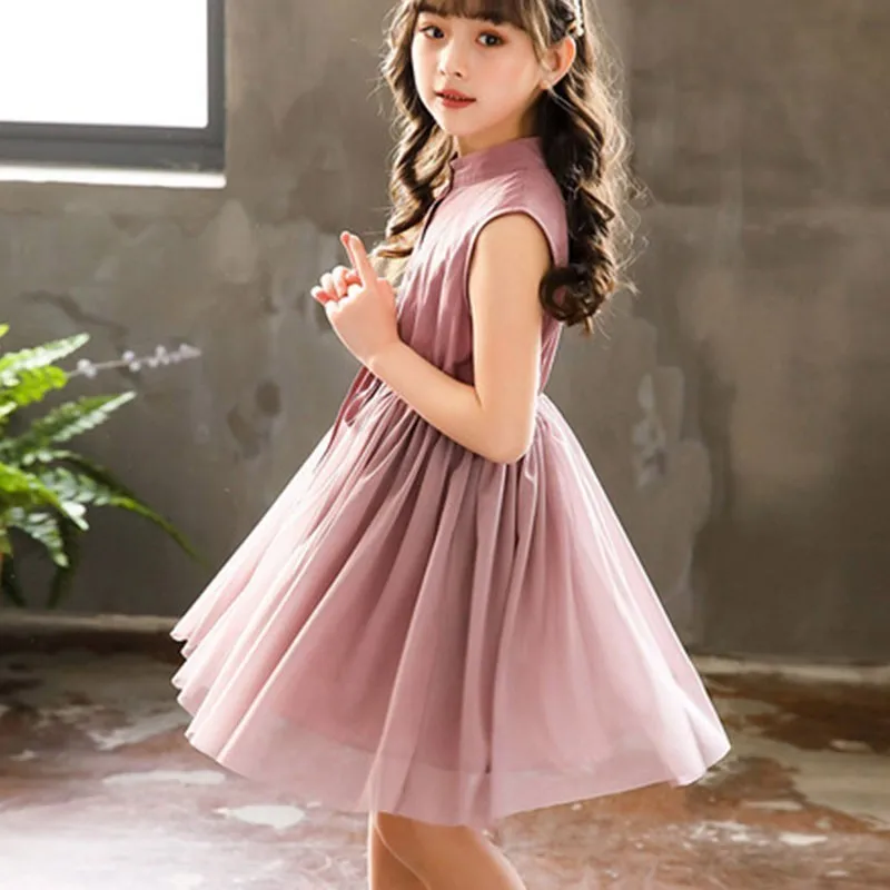 Mesh Patchwork Dress For Toddler Girl 2019 Summer Pink Blue Tulle Baby Kids Dresses Girls Fashion Cute Little Children Clothing | Детская