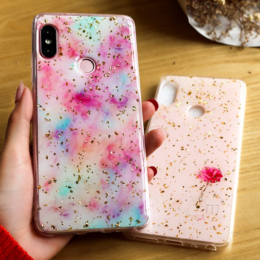 Silicone Case For Xiaomi Redmi Note 5 6 Pro MI A2 Lite Black Cute Glossy Back Cover TPU Glitter Funny |