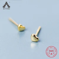 high quality pure 925 sterling silver fashion rose golden mini heart shaped stud earring jewelry for women