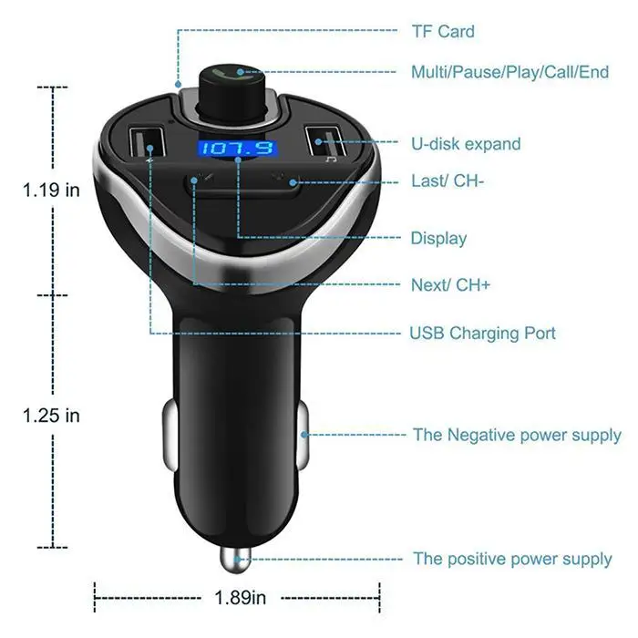 Автомобильный fm-трансмиттер Bluetooth Беспроводной адаптер для громкой связи MP3 85dB