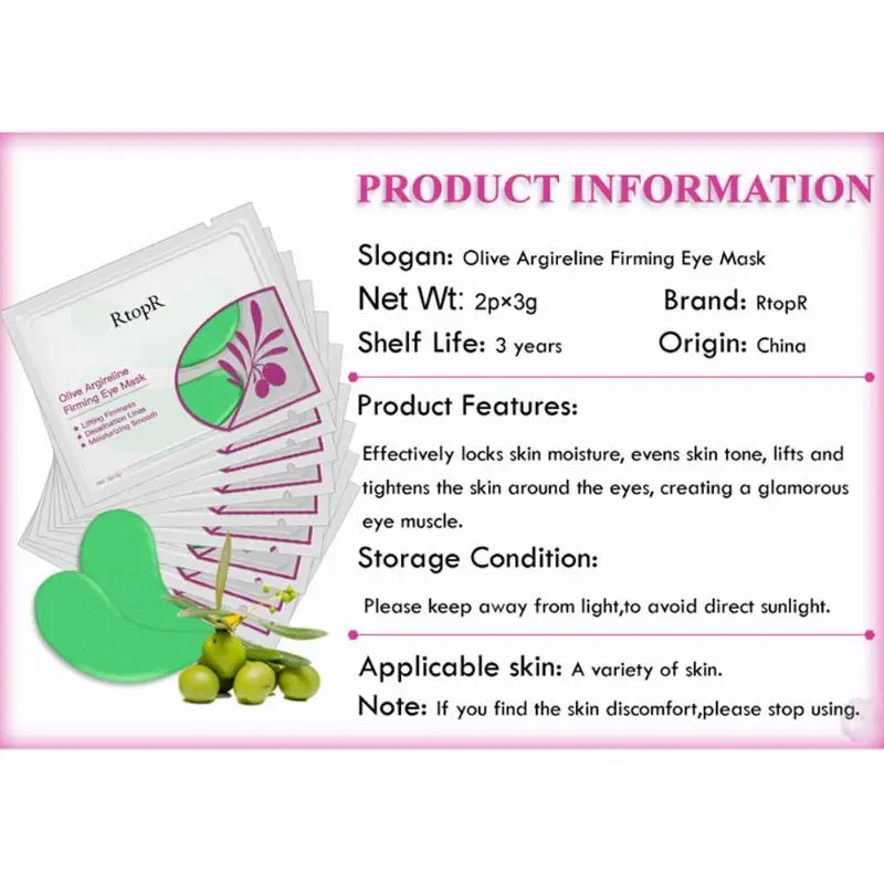 1 Pair Olive Essence Firming Eye Mask Moisturizing Smooth Lifting Firmness Serum Dark Circles Fine Lines Patches | Красота и здоровье