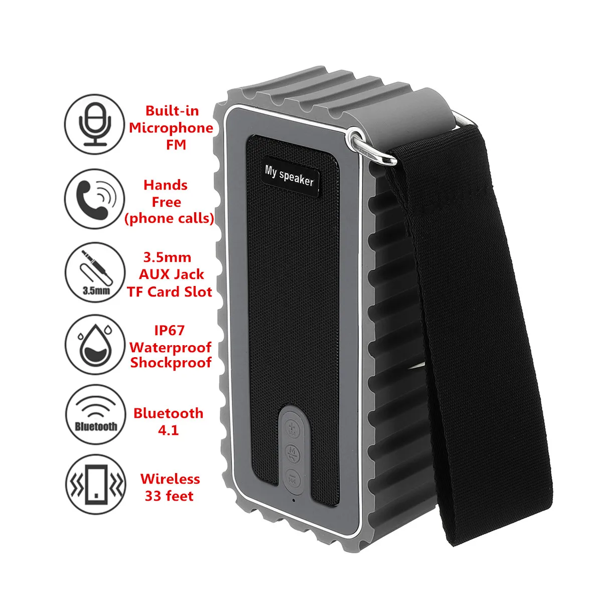 CLAITE IPX7 водонепроницаемый уличный bluetooth динамик сабвуфер fm радио портативный