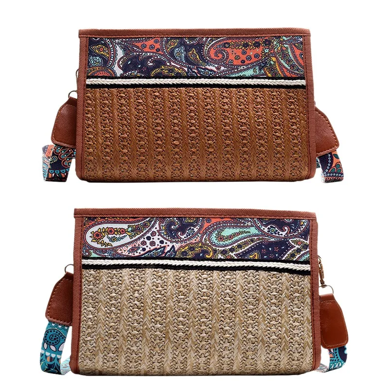 Boho ротанговая сумка Соломенная пляжная Женская этническая через плечо с цветным