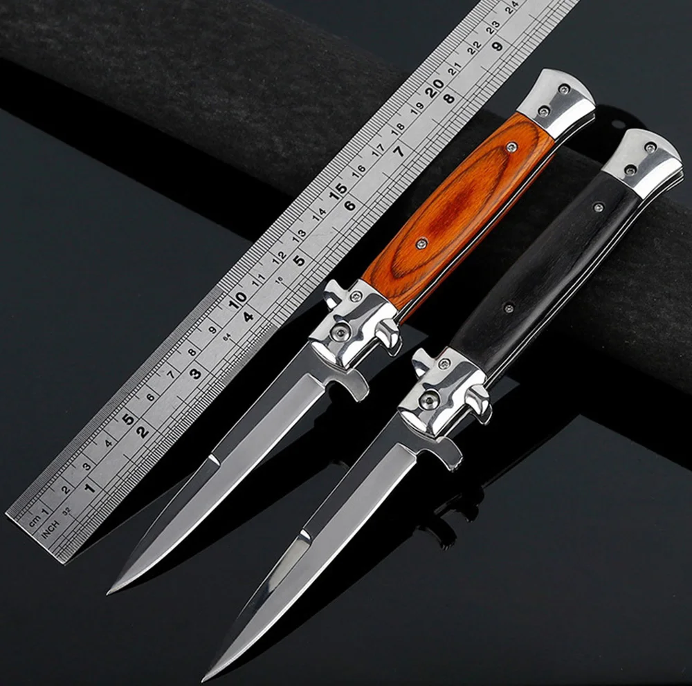 

OWL OD050 Exquisite Stiletto foldinTactical Folding Pocket Knife 5Cr13 Steel Rosewood Handle actical Survival Flip Knives