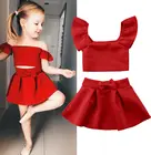 Одежда для девочек; комплект из 2 предметов для новорожденных девочек; укороченный топ с открытыми плечами; юбка; платье; одежда