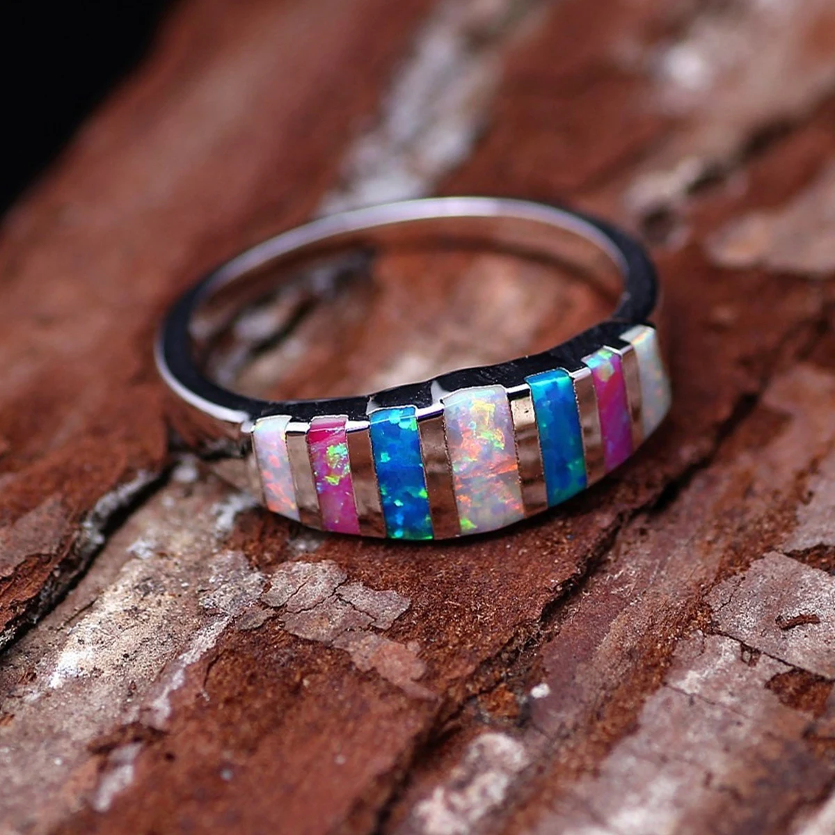 Мода 925 Серебро Многоцветный опал кольцо женские обручальные кольца Размер 6-10 |