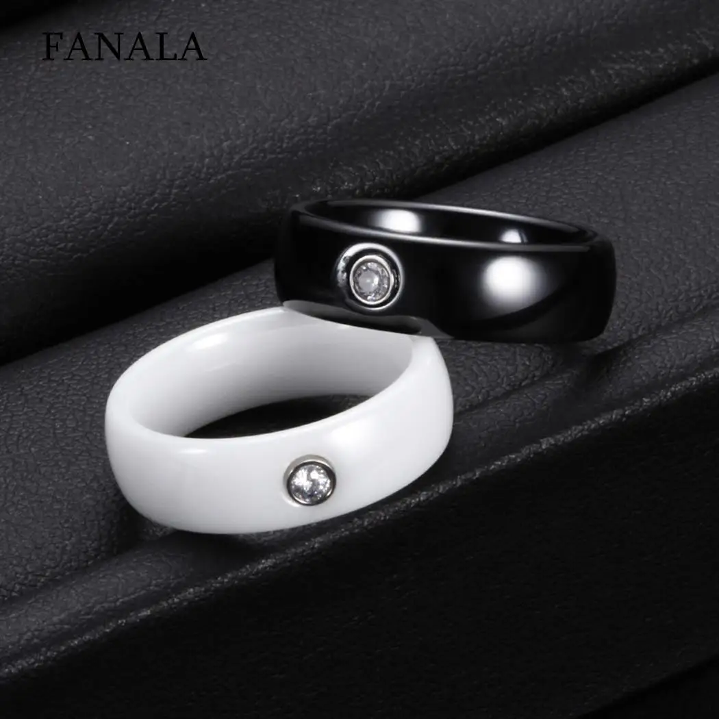 Женское керамическое кольцо FANALA Черное и белое со стразами свадебные ювелирные - Фото №1