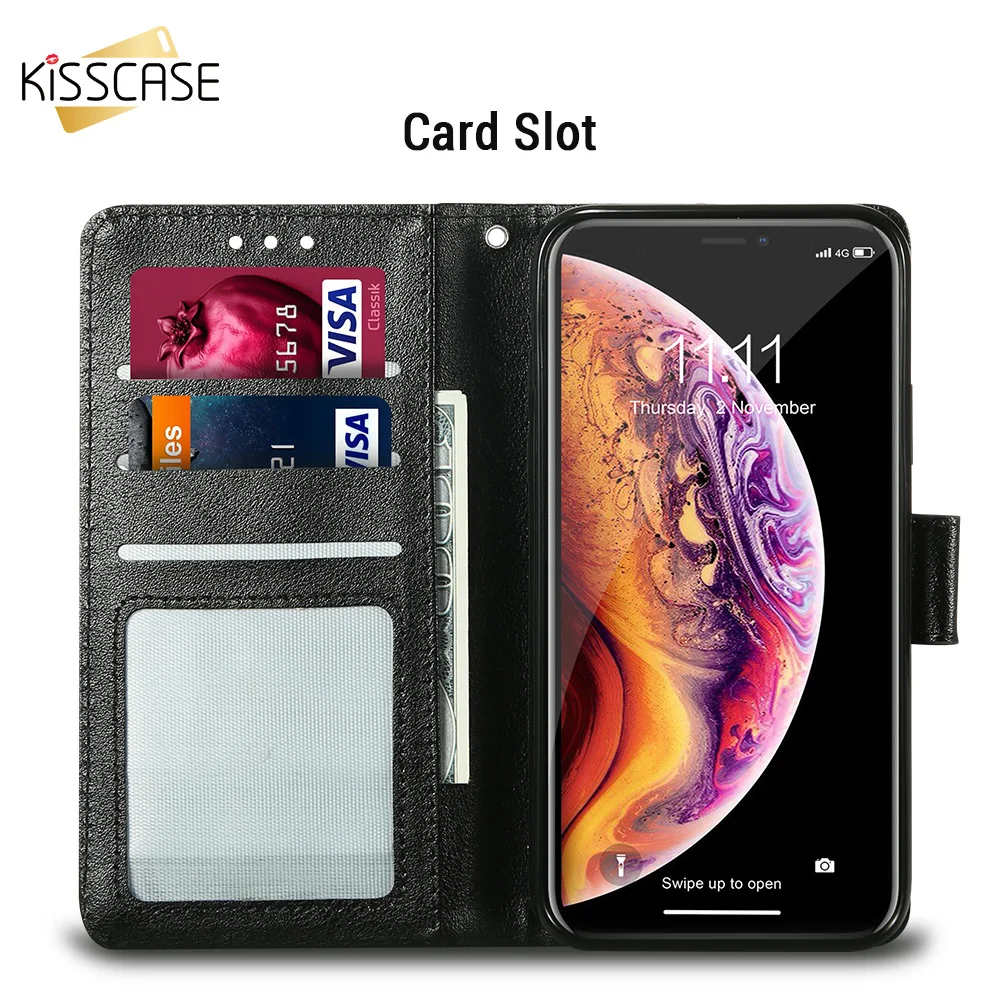 KISSCASE PU кожаный флип чехол для iPhone X XR XS Max держатель карты бумажник телефон 7 8 6 6s plus