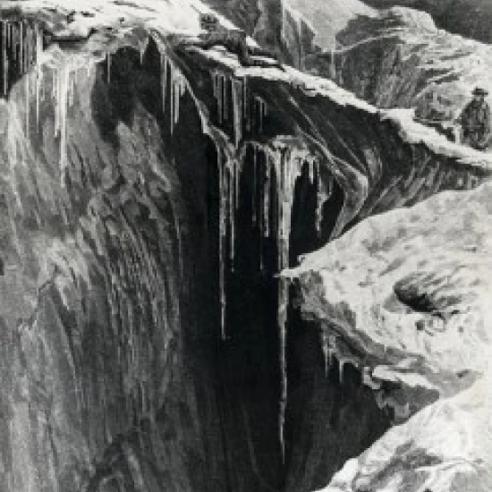 Опасное предприятие восхождение над Crevasse неизвестного художника 1856 плакат
