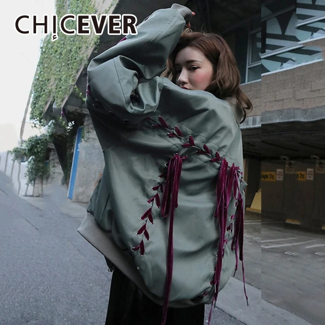 Женская куртка CHICEVER Повседневная Свободная составного кроя с длинными рукавами
