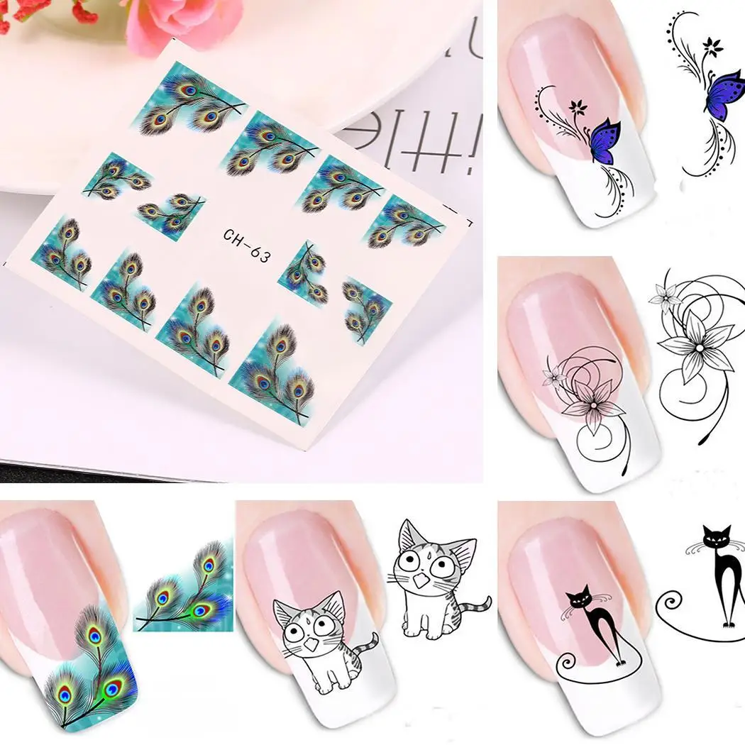 3D Flower Butterfly Nail Sticker Cat Fashion Art 6 Sheets/Pack Transfer Decal Manicure Decoration | Красота и здоровье