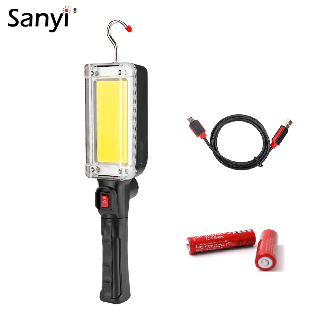 

Магнитный рабочий светильник Sanyi для ремонта автомобиля, 2 режима, COB светодиодный фонарик, USB зарядка, 18650 фонарь, портативный фонарь для кемп...