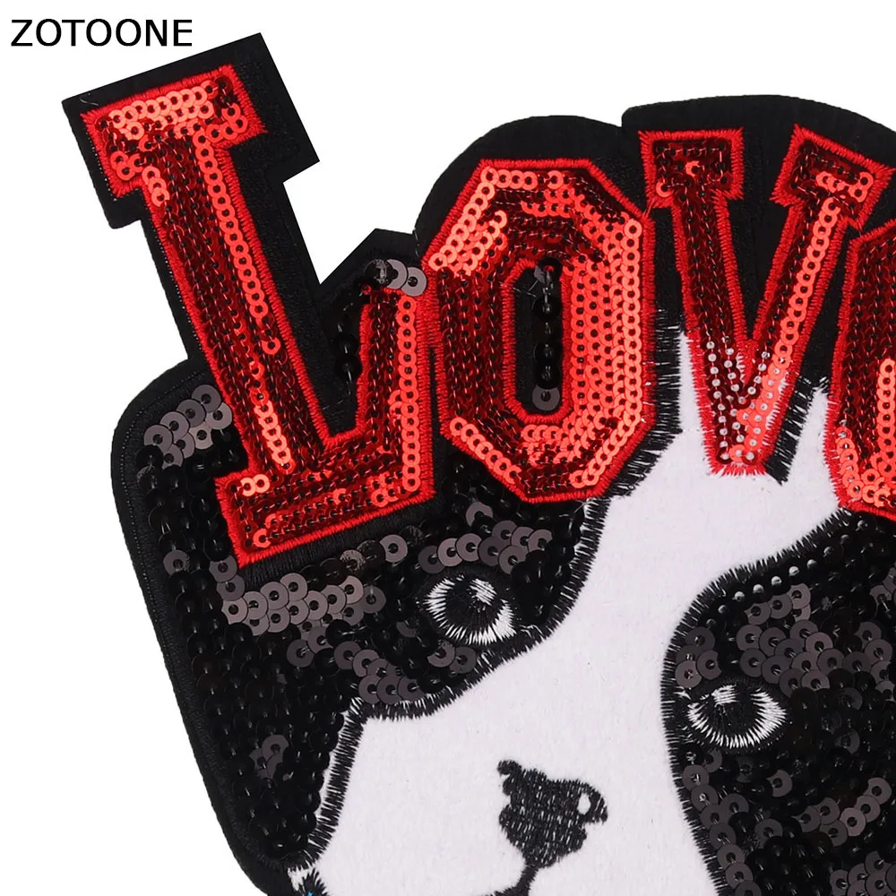 ZOTOONE LOVE White Dog Patches Cartoon Embroidery Sequin Patch for Clothing Sew on DIY Decoration Clothes Sticker Applique Badge | Дом и сад