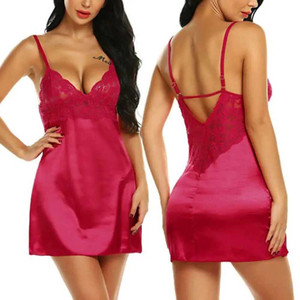 

Women Satin Silk Lace Sleepwear Pajamas Nightdress Lingerie Night Robe Clothes