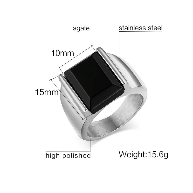 Mens Big Black Stone Ring Punk Gothic Rings for Male Stainless Steel Engagement Statement Jewelry US Size | Украшения и