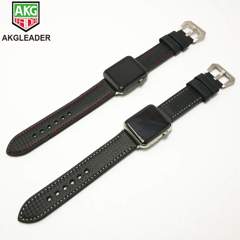 Ремешок AKGLEADER для Apple Watch Series 1 2 3 4 браслет из углеродного волокна iWatch кожаный