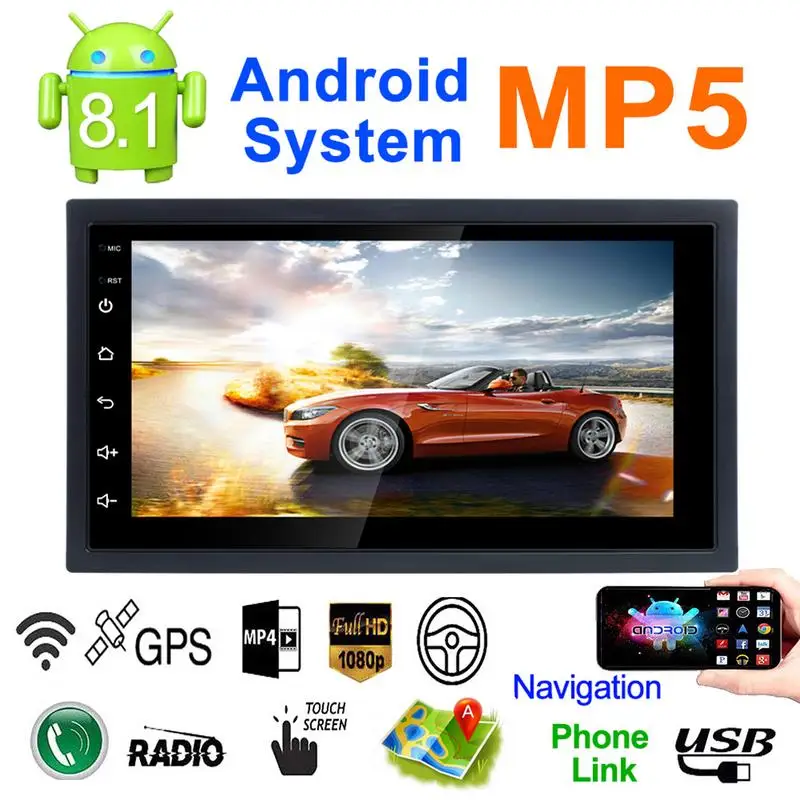 

Универсальный DC12V ультра-тонкая Ультра-светильник 1080P 7-дюймовый 2DIN Android 8,1 автомобиля GPS Управление FM / AM радио WI-FI быстрое зарядное устройств...