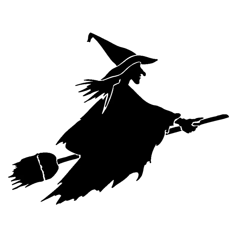 

The Witch on an 18cm * 14cm Flying Broom Interesting Plastic Art Painting Car Truck Vinyl Waterproof Decorative Sticker