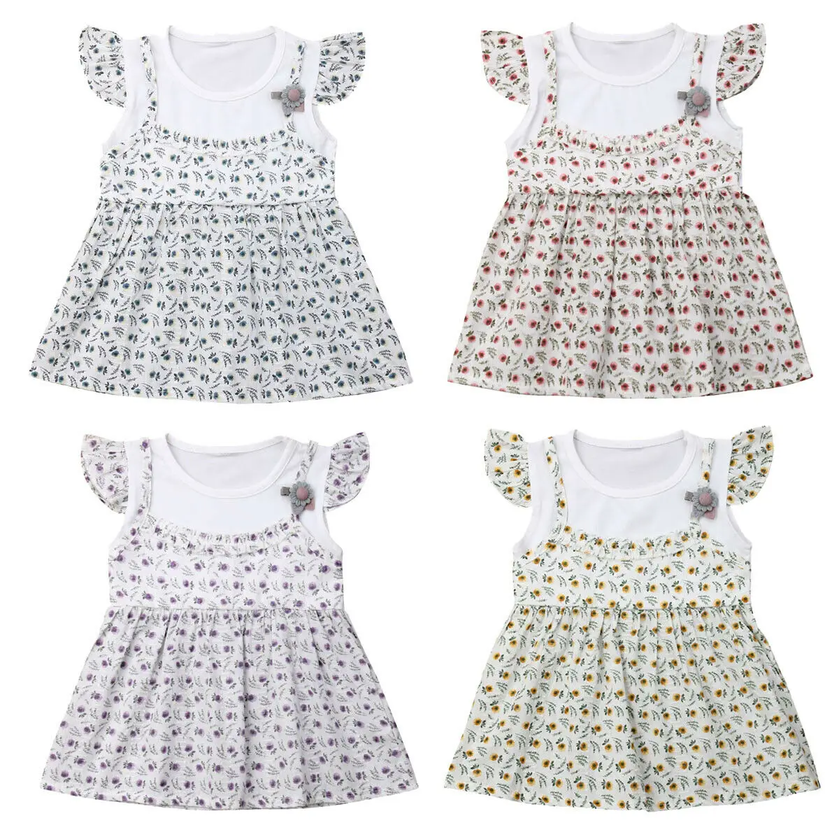 2019 Emmababy Kids Baby Girls Bat Sleeve Floral Print Princess Party Tutu Mini Dresses Sunsuit Summer Cotton Clothes 6M-4T | Детская