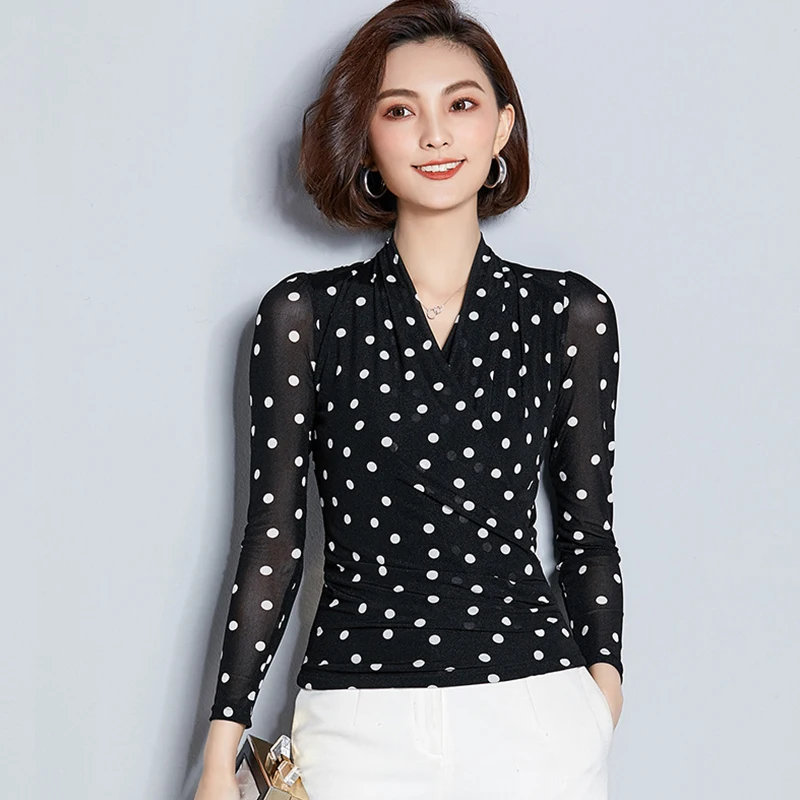 Женская футболка с длинным рукавом новинка весны 2019 сетчатая рубашка глубоким