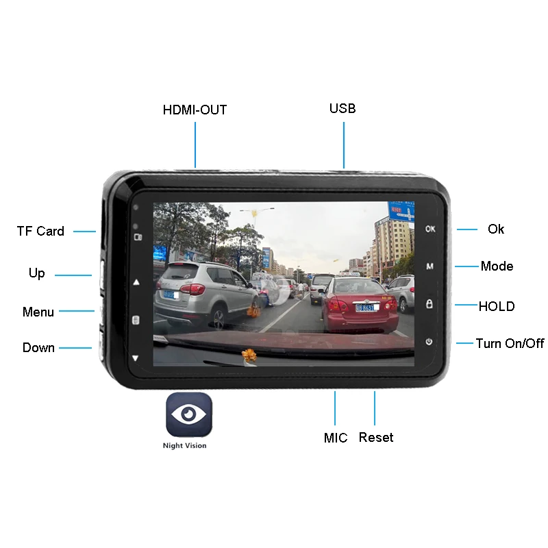 Dashcam Автомобильный видеорегистратор мини-видеорегистратор Novatek 3 дюйма Fhd 1080P