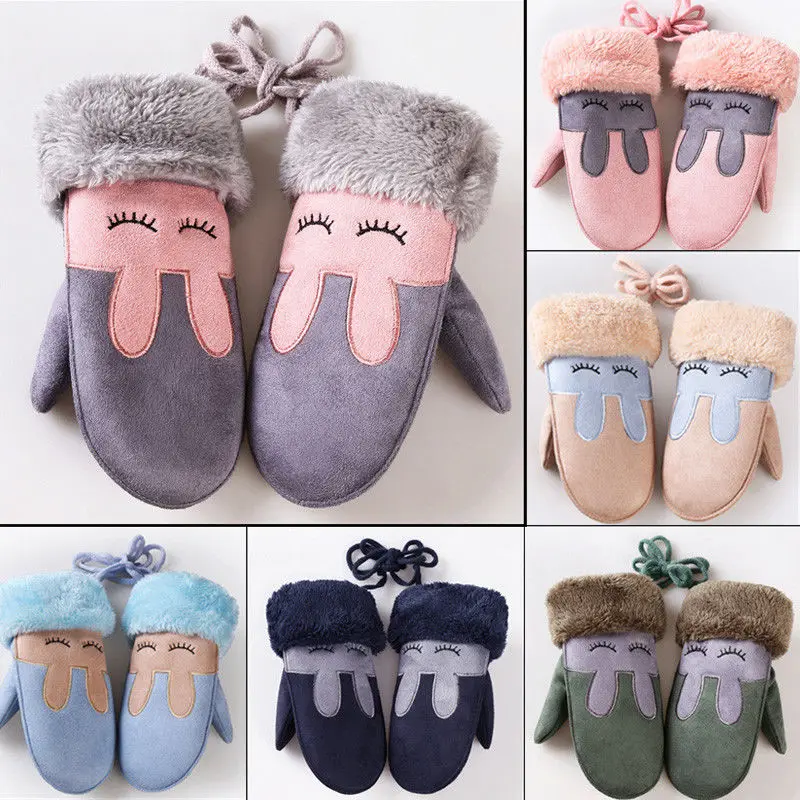 

Милые детские зимние перчатки, модные плюшевые Мультяшные толстые меховые варежки, регулируемые теплые детские школьные акриловые перчатк...