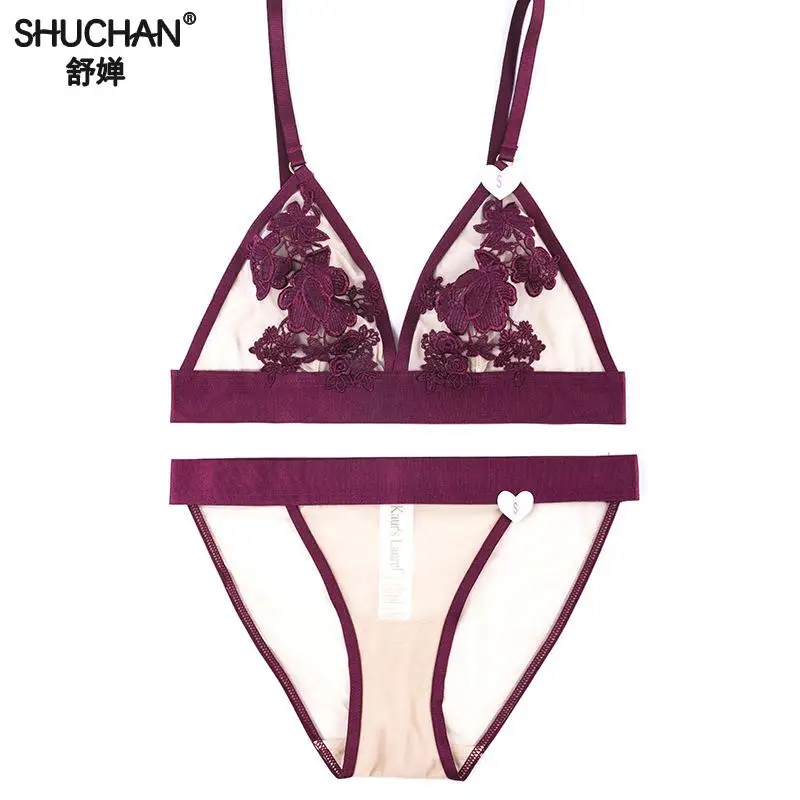 

SHUCHAN Sexy Lace Bra Set Women Black Floral Push Up Transparent Bralette Lingerie 2018 Seamless Underwear Briefs Sets 85186