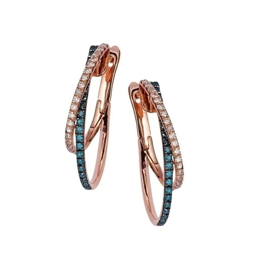 1/2 карат. голубые и белые сережки с бриллиантами из розового золота 14