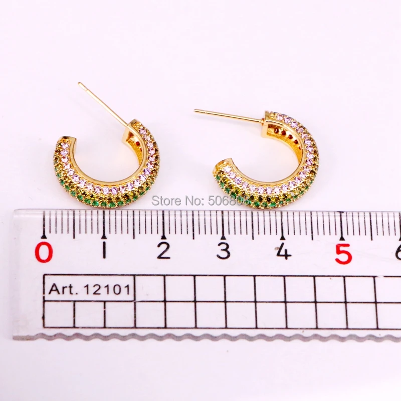 

ZYZ-9922 Gold Color Circle Shape Earrings For Women Luxury Colorful Paved Zircon CZ Earings