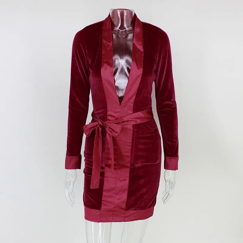 DRESSMECB Women Velvet Sexy Deep V Neck Elegant Blazer Mini Dress Autumn Solid Color Casual Slim Short Party Dresses Vestido | Женская